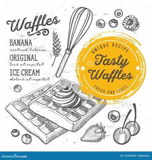 Waffles ресторан меню, шаблон еды Иллюстрация вектора