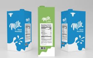 Шаблон макета коробки объемом один литр для упаковки трех молочных продуктов 3D