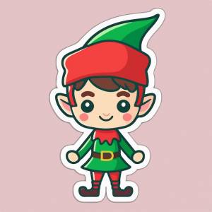 Шаблон наклейки с коллекцией наклеек рождественский эльф xmas santa elf зимние каникулы