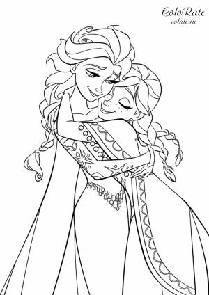 Раскраска Объятия Эльзы и Анны