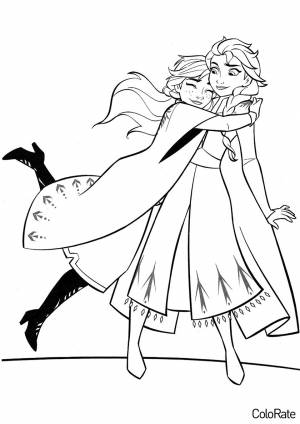 Раскраска Крепкие объятия Анны и Эльзы