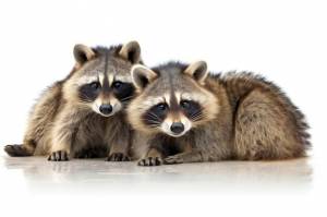 Три енота на белом фоне изолированное изображение