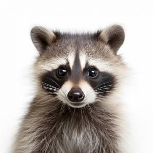 Крупный план лица енота на белом фоне