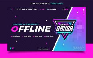 Шаблон баннера stream offline gaming с логотипом для листовки в социальных сетях