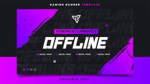 Шаблон экрана баннера stream offline gaming с логотипом для социальных сетей