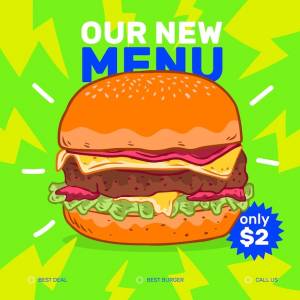 Нарисованный рукой шаблон гамбургера быстрого питания в социальных сетях