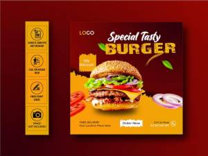 Шаблон баннера в социальных сетях меню гамбургера и еды
