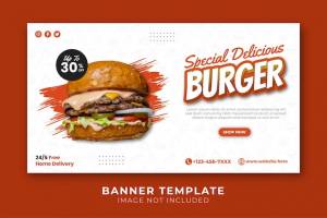 Вкусный бургер шаблон баннера еды