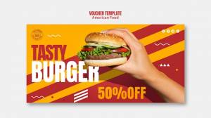 Вкусный гамбургер американский пищевой ваучер шаблон