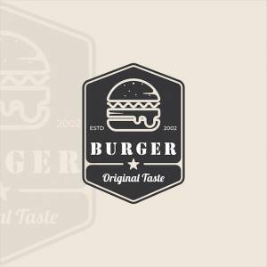 Логотип бургера  гамбургера, винтажный векторный шаблон иллюстрации, иконка, графический дизайн, эмблема  этикетка, знак и символ фаст-фуда