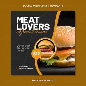 Бургер вкусный фаст-фуд шаблон поста в социальных сетях instagram