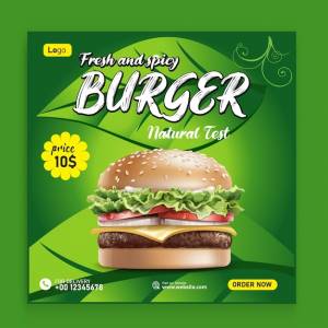 Бургер фаст-фуд креативное продвижение в социальных сетях и шаблон оформления баннерной публикации