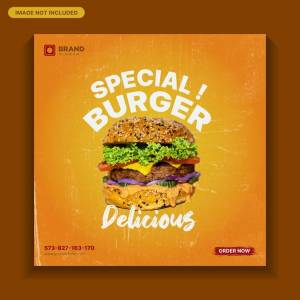 Вкусный гамбургер в социальных сетях, еда в социальных сетях, меню еды, шаблон еды