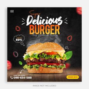 Специальное продвижение гамбургера в социальных сетях и шаблон оформления баннера в instagram