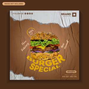 Вкусный гамбургер в социальных сетях, еда в социальных сетях, меню еды, шаблон еды