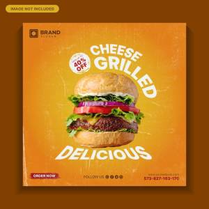 Вкусный гамбургер в социальных сетях, еда в социальных сетях, меню еды, шаблон еды