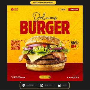 Шаблон сообщения в социальных сетях вкусный бургер