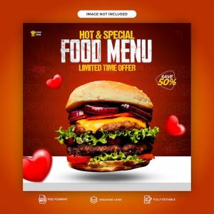 Специальное вкусное меню еды и ресторанный бургер шаблон поста в социальных сетях