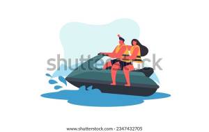 People Young Riding Jet Ski Vector