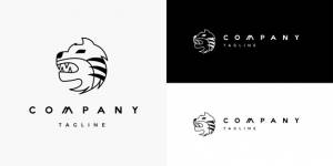 Голова тигра простой дизайн логотипа векторный шаблон черно-белый