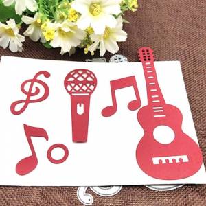 Металлические трафареты, трафарет, музыкальная гитара, микрофон, тиснение, нож, шаблон, декоративный декор для скрапбукинга, фотоальбом