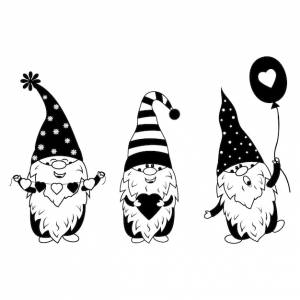 Симпатичные гномы с праздничной атрибутикой, черный трафарет