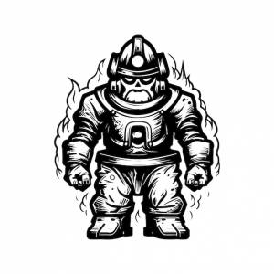 Огненный голем винтажный логотип линия искусства концепция черно-белый цвет рисованной иллюстрации