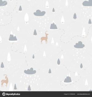 Зимний лес, горы и олени