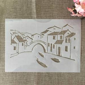 Трафареты  29 см в китайском водном городе, для творчества, для слоев, настенная живопись, раскраска для скрапбукинга, декоративный шаблон