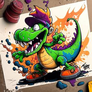 Гуфи-динозавр мультипликационный персонаж в стиле граффити рисование маркером