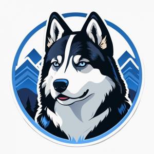 Аляскинский хаски, нарисованный вручную, иконка мультяшной наклейки, изолированная иллюстрация