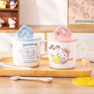 Новая кружка Hello Kitty с крышкой, многофункциональная Женская чашка-держатель Sanrio Cinnamorroll, мультяшная красивая керамическая чашка для воды