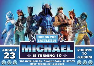 Шаблон Fortnite Birthday Invitation Blue