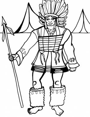 Раскраски Раскраска Индеец у вигвамов Индейцы
