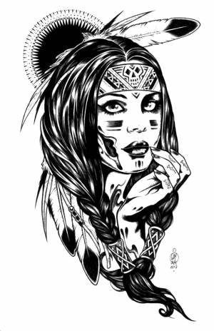 Раскраски Индеец, Раскраска Девушка индеец индейцы