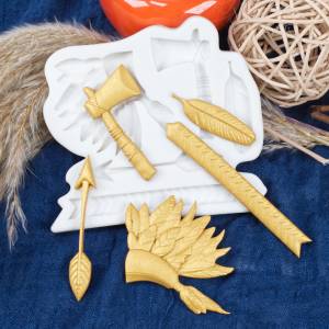 Форма для помадки в виде американских западных индейцев, топор, перо, Сконовые Формы для кексов, топперов, инструменты для украшения тортов, форма для конфет и шоколада