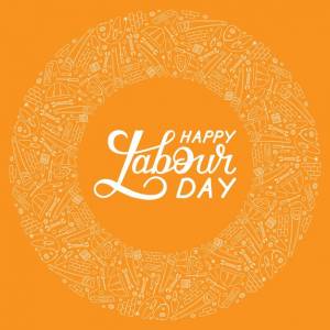 иллюстрация шаблон поздравительной открытки ко дню труда надписи и рабочие инструменты на желтом фоне