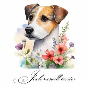 Собака с цветами на ней называется джек-рассел-терьер