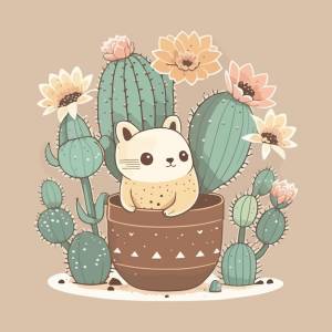Милый кактус с цветами
