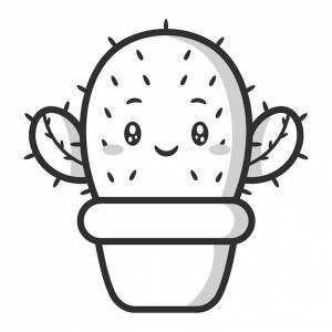 Эскиз милого рисунка кактуса для раскраски