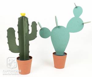 Цветущие кактусы из бумаги в горшочках с секретом