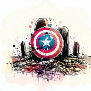 Карикатурный рисунок щита капитана америки на кладбище