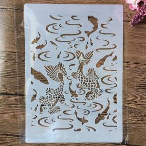 Трафареты  29 см для рисования реки, карпа, рыбы, для творчества, слоев, настенная живопись, цветочное украшение, кружевная линейка