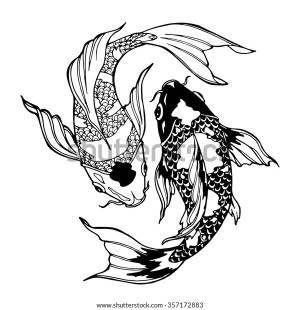 иллюстрация карпа кои, раскраска, инь-янь