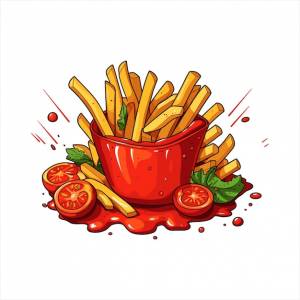 Картофель фри вкусная быстрая уличная еда в красной бумажной коробке вектор