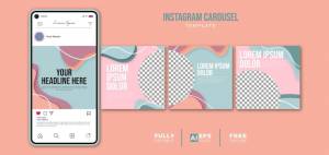 Красочный шаблон карусели instagram со смартфоном