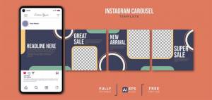 Красочный шаблон карусели instagram со смартфоном