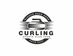 Простой керлинг логотип спортивный вектор с эмблемой значок камень для керлинга на белом фоне