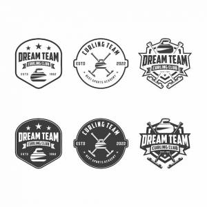 Керлинг логотип коллекции эмблем дизайн шаблонов на светлом фоне