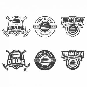 Керлинг логотип коллекции эмблем дизайн шаблонов на светлом фоне